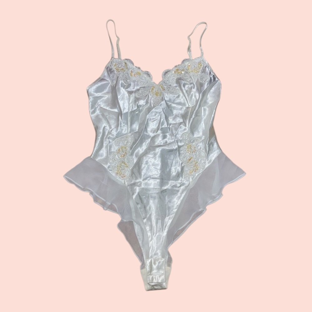 Vintage 1999 White Beaded Teddy Bodysuit
